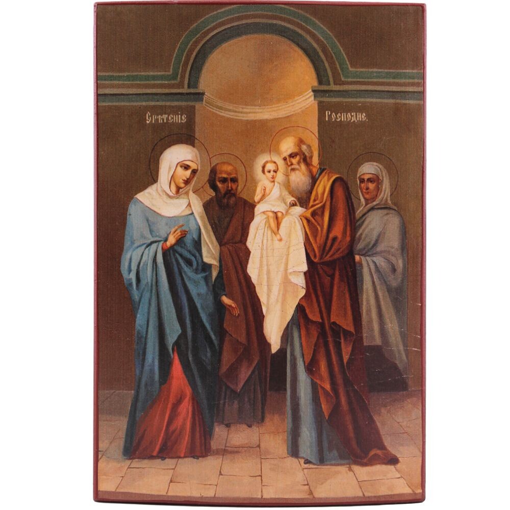 Уже писал: все иконы и храмовые росписи - иллюстрации к тексту Библии. Эта икона показывает эпизод, когда уставший старец Симеон берет на руки Богомладенца.... читайте мою статью. В чем там суть? Симеон был переводчиком на греческий Священного Писания. "Деву" в тексте он заменил на "женщину". Ангел его остановил и сказал, что Симеон будет долго жить, чтобы увидеть Деву, которая родила Спасителя мира.