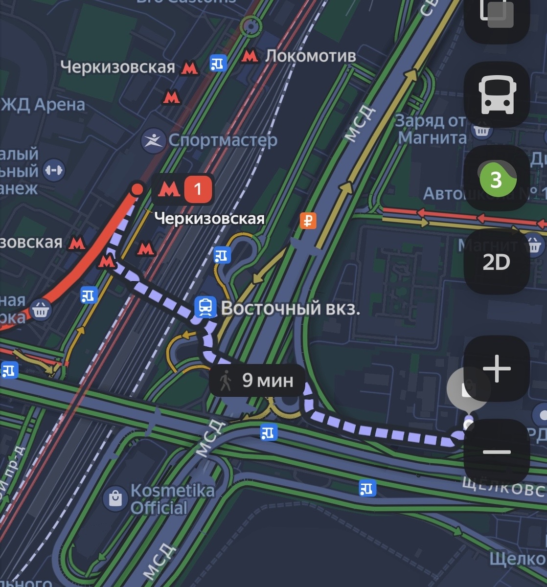 Скрин Яндекс-карты с проложенным путем 😺