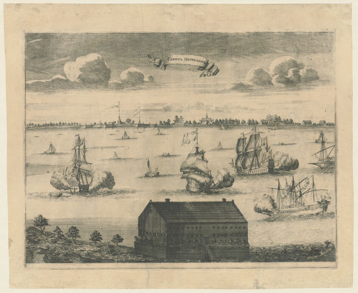 Пикарт, Питер. [Первый вид Петербурга] : [эстамп].— Санкт Питербург, [1704].