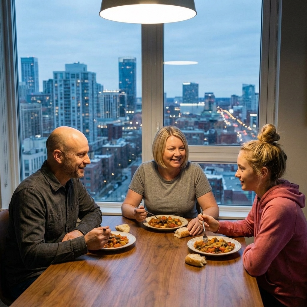 Мы поужинали все вместе. 