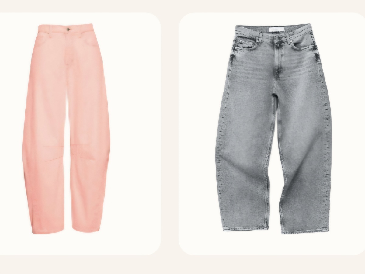 Джинсы-бочонки, розовые и серые