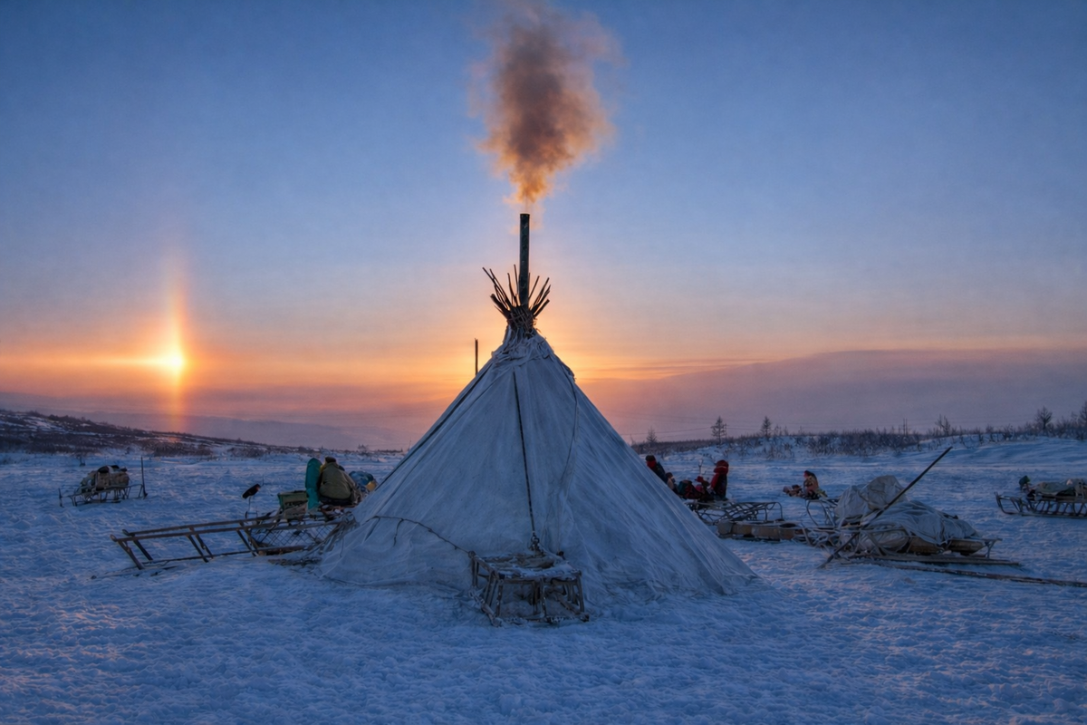 Утро в тундре начинается светом.