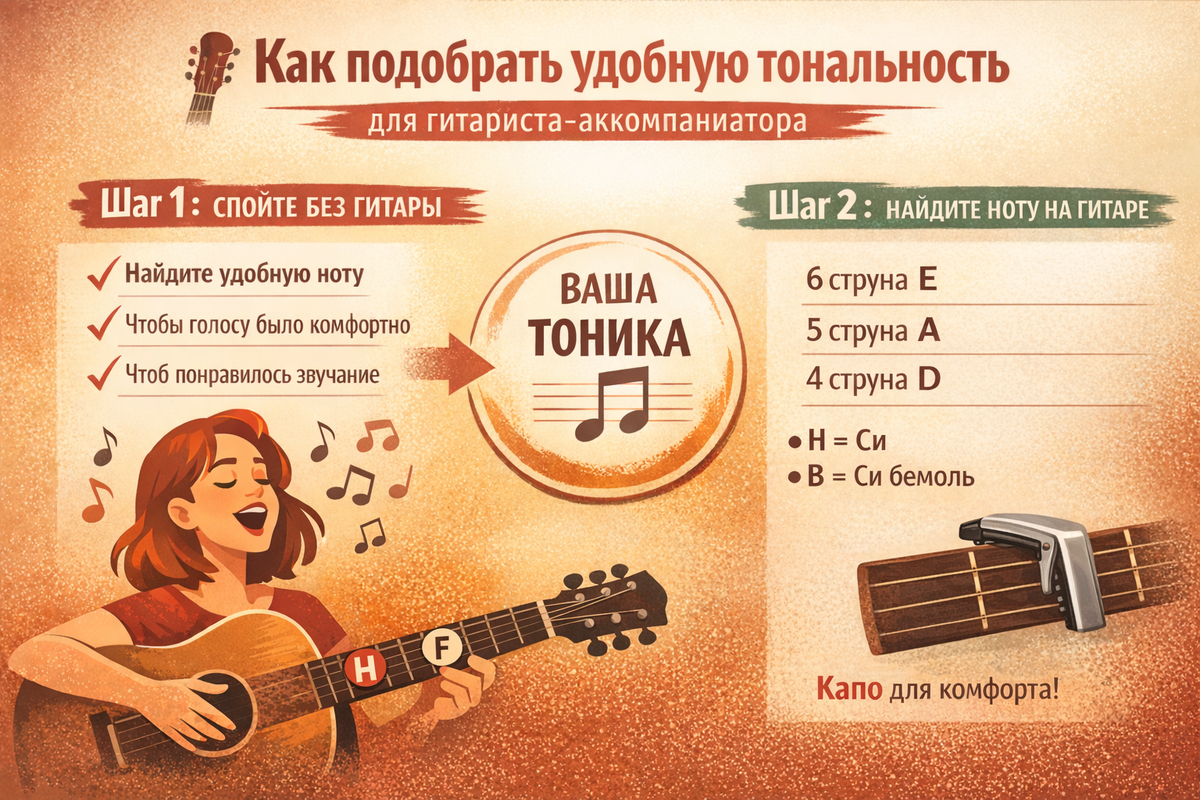 Как гитаристу-аккомпаниатору правильно подобрать удобную тональность