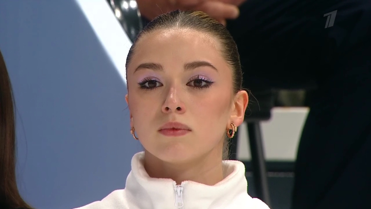    Камила Валиева на чемпионате России по прыжкам 2026. Фото: стоп-кадр прямого эфира "Первого канала"