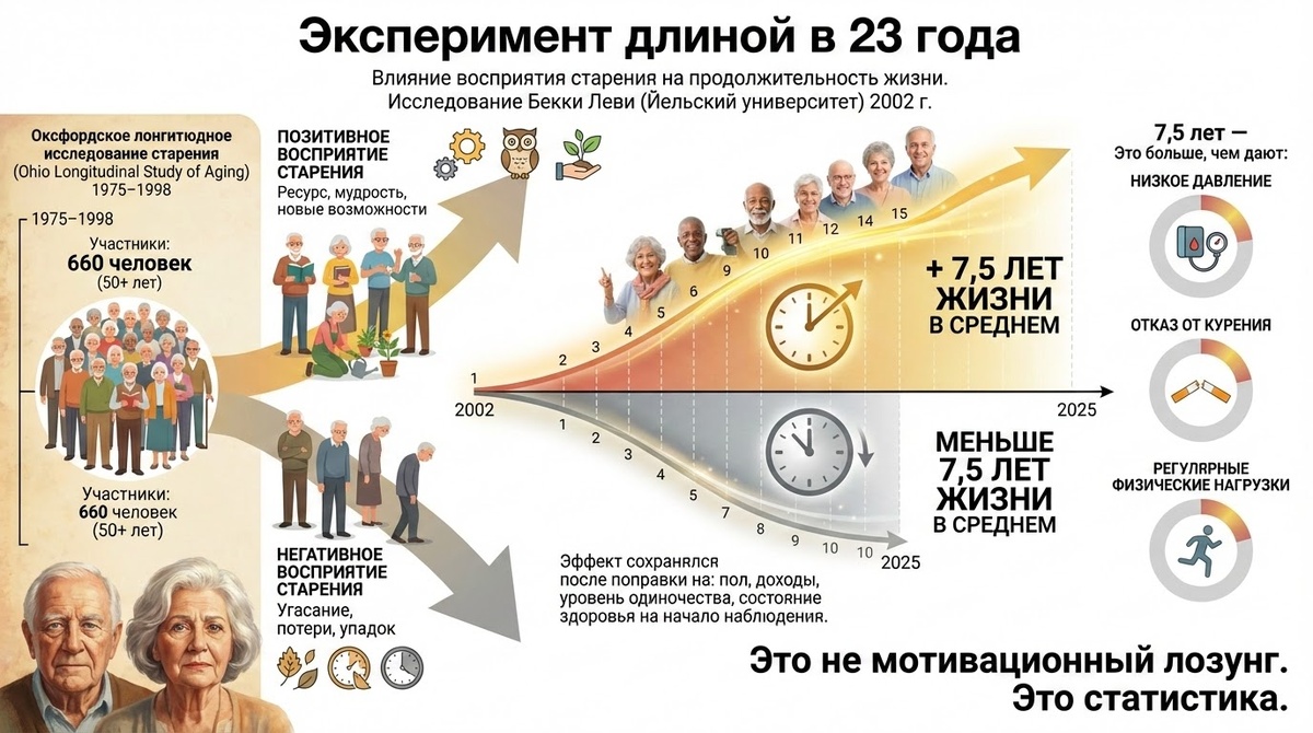 Жизнь длиннее на 7,5 лет при позитивном восприятии старения
