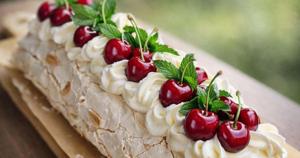 Меренговый рулет с вишнёвым конфи: нежный десерт с ягодной кислинкой