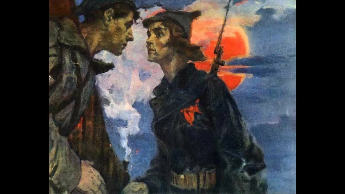 Иллюстрация к песне "Прощальная" (Дан приказ - ему на запад, ей в другую сторону) (1937)