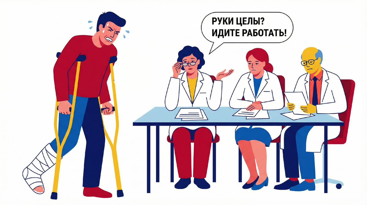🩼 «Ну вы же дошли до нас сами! Значит, здоровы. Идите в охранники, инвалидность не положена!»
