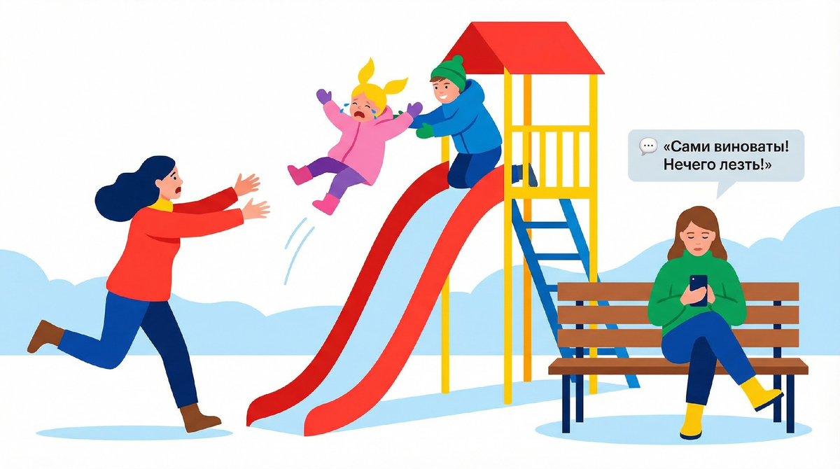 Гуляли на площадке. Моя Соня (5 лет) полезла на горку. Мальчик (лет 8) стоял наверху и не хотел пускать. Он просто взял и столкнул её. Двумя руками. С высоты полтора метра. Итог: перелом лучевой кости со смещением. Скорая, гипс, слезы