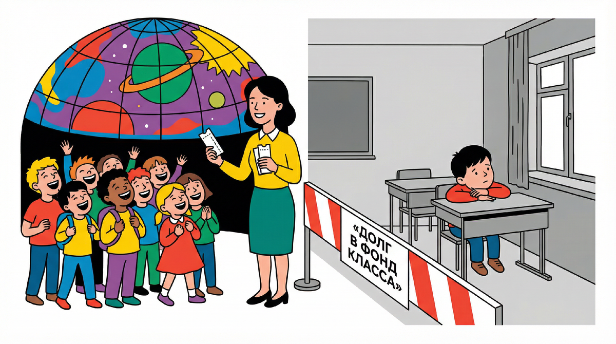 Весь класс уехал на экскурсию. Мой сын просидел 3 часа один в чужом кабинете. Причина — я не сдала 2000 рублей в «фонд класса».  Ребёнка наказали за маму