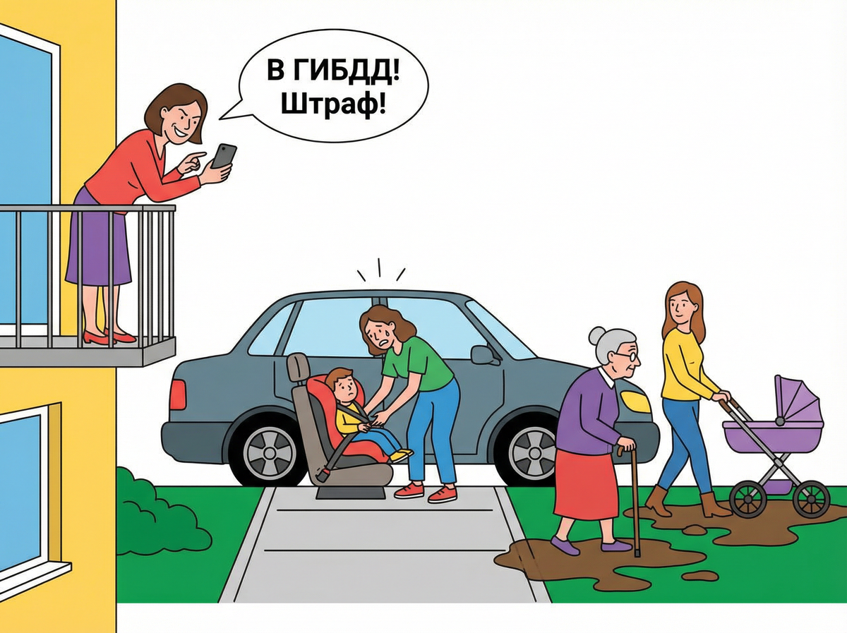 🚗 «Вышла из подъезда — на стекле записка: "Еще раз поставишь — вызову эвакуатор!"». Я забираю ребенка из кружка. Паркуюсь на тротуаре у подъезда буквально на 5 минут! До парковки 200 метров по грязи — мне что, тащить четырехлетку на руках?