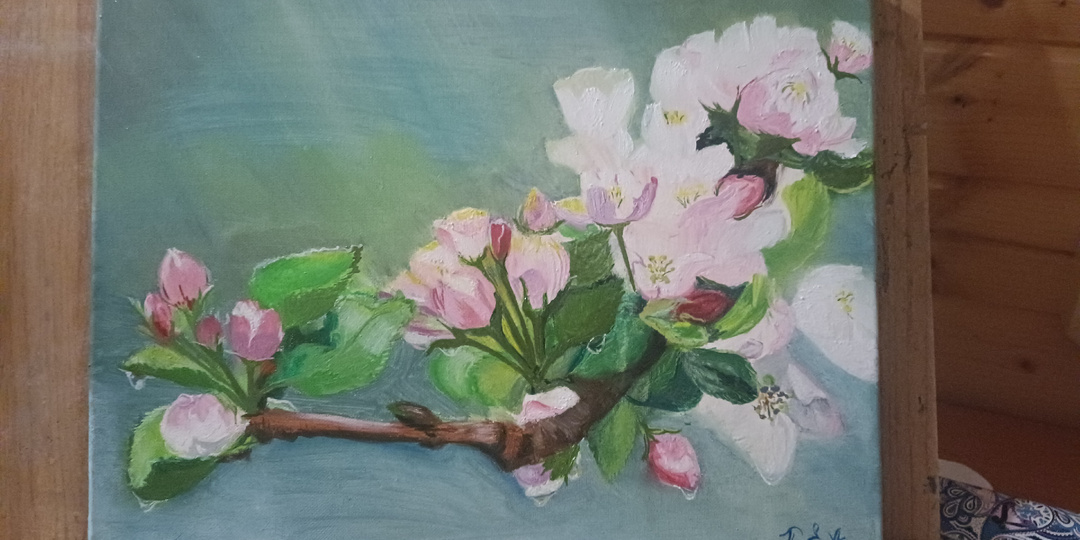 Часть вторая, завершающая картина "Цветущая яблоня" 30*40см, масло