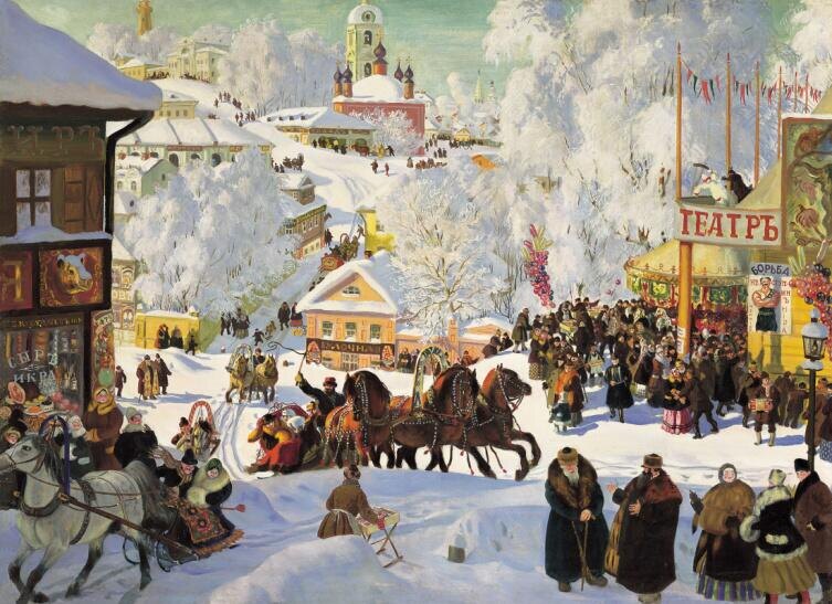    Б. М. Кустодиев, «Масленица (Масленичное катание)», 1919 г., общественное достояние