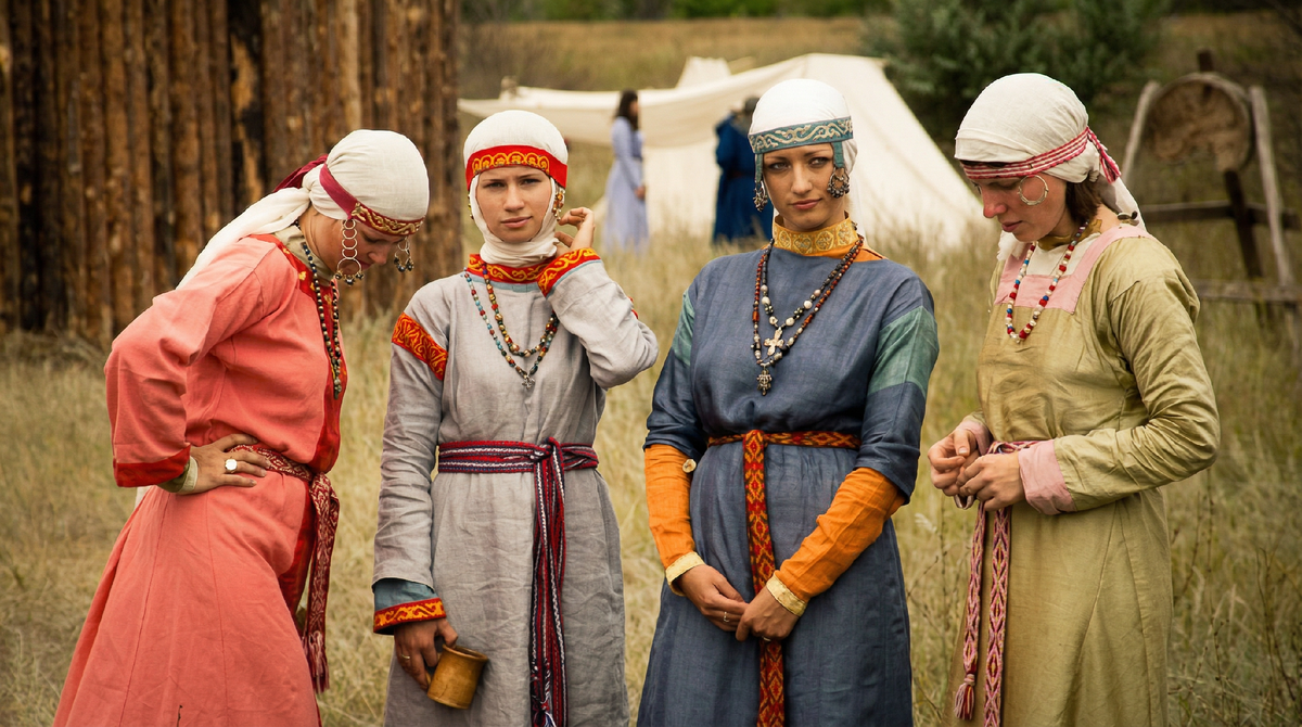 Новгородские девушки, исторические реконструкторы