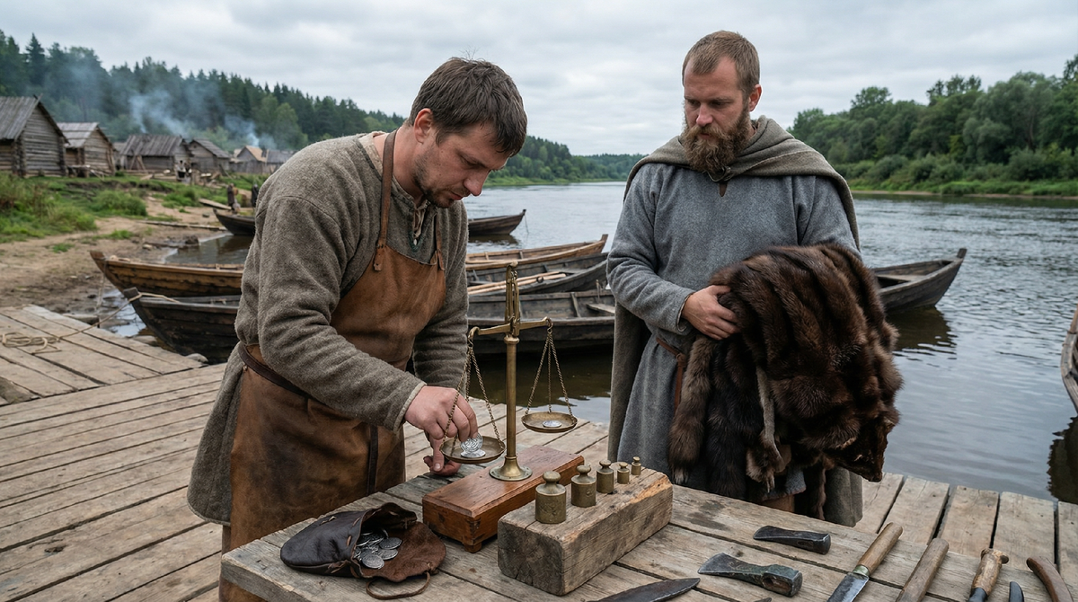Торговля в деревне народа мурома, современная фото реконструкция