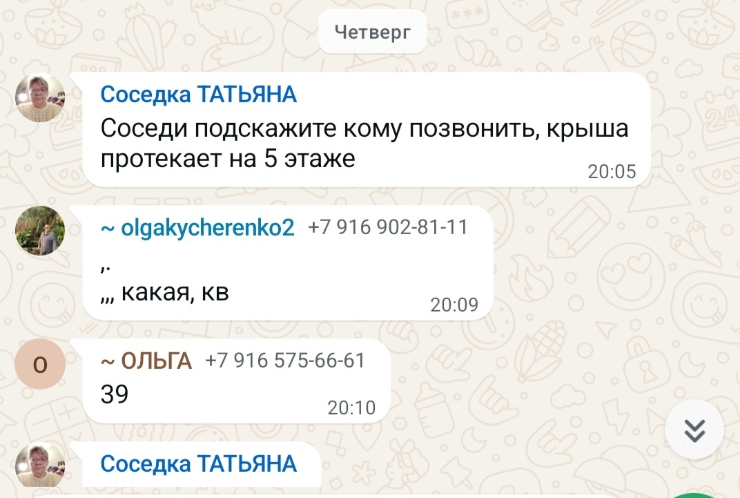 Скрин из домового чата.
