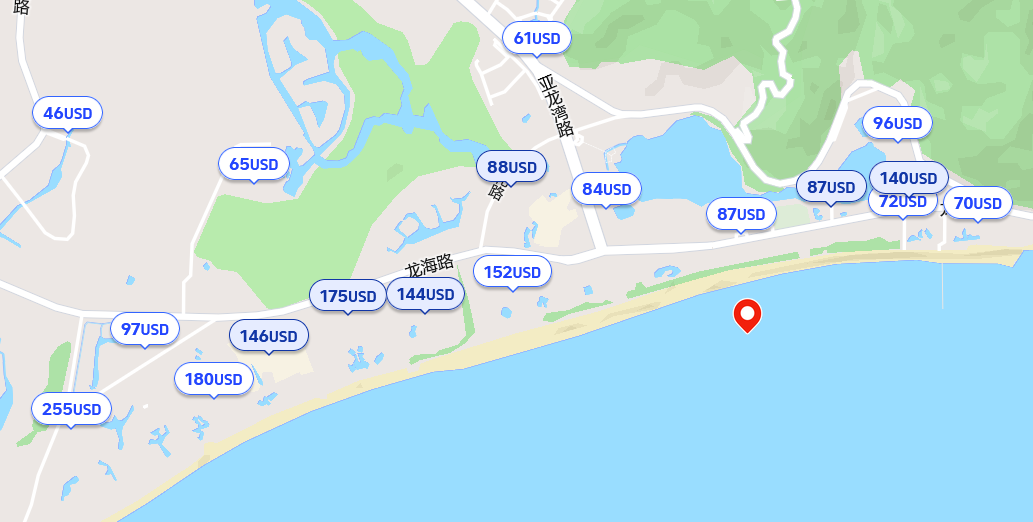 Расположение отелей в бухте Ялонг или Ялуньвань, примерная стоимость номера в сутки