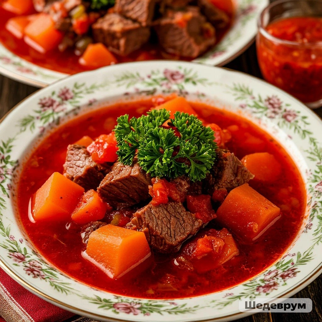 Борщ с говядиной и овощами 
