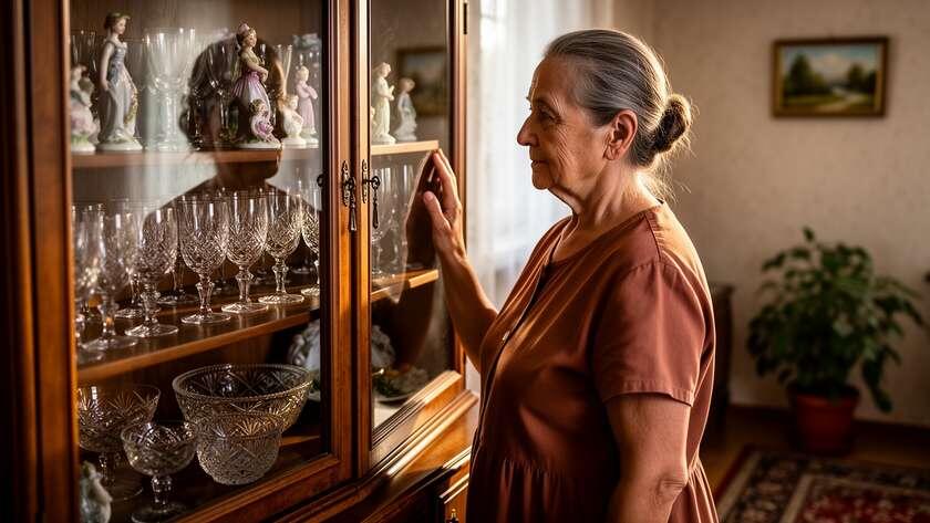 Она собирала фарфор всю жизнь, протирала пыль, но никогда не брала в руки. Только смотрела через стекло. Так и стоит до сих пор. И хрусталь, и она