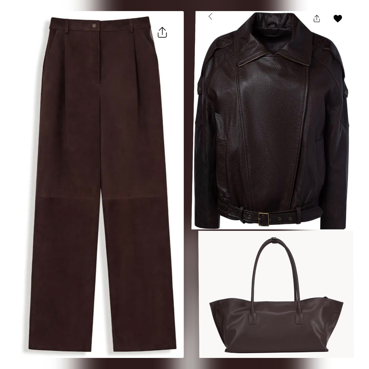 Кожаные брюки Снежная Королева, арт 767470003, 16600 руб. Косуха из кожи Снежная Королева, арт 819384003, 28000 руб. Сумка Эконика, арт PL30509CN-01-brown-26S, 28990 руб.