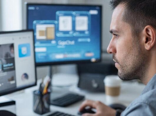    Сотрудник работает с GigaCaht //Фото: нейросеть Сбера ГигаЧат