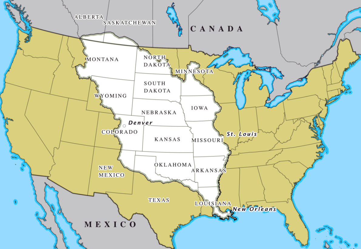 Территория Луизианы и порт Новый Орлеан. Источник: https://ru.wikipedia.org/wiki/Луизианская_покупка