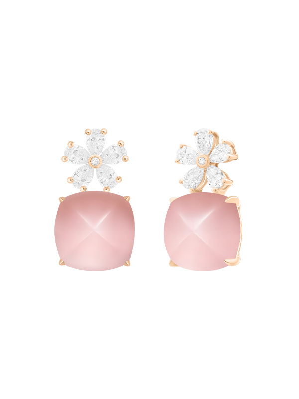 Серьги Mercury из розового золота с бриллиантами и розовым кврацем