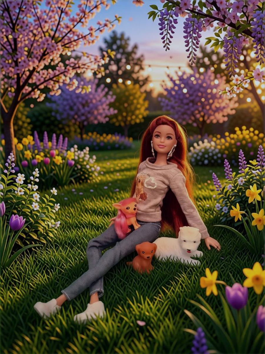 Вэйлин со своими четвероногими (Фиби, Трикси и Сноу)