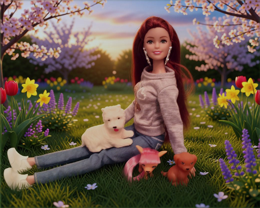 Вэйлин со своими четвероногими (Сноу, Фиби и Трикси)