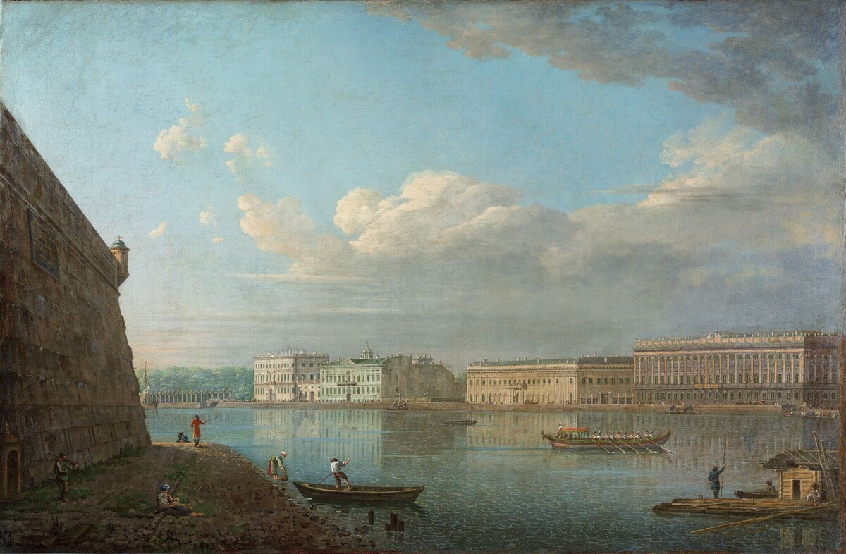 Фёдор Алексеев. Вид Дворцовой набережной от Петропавловской крепости. 1794. Холст, масло.
Государственная Третьяковская галерея