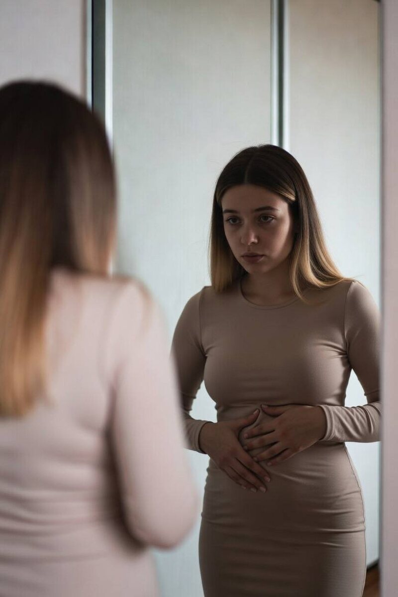 Девушка смотрит в зеркало