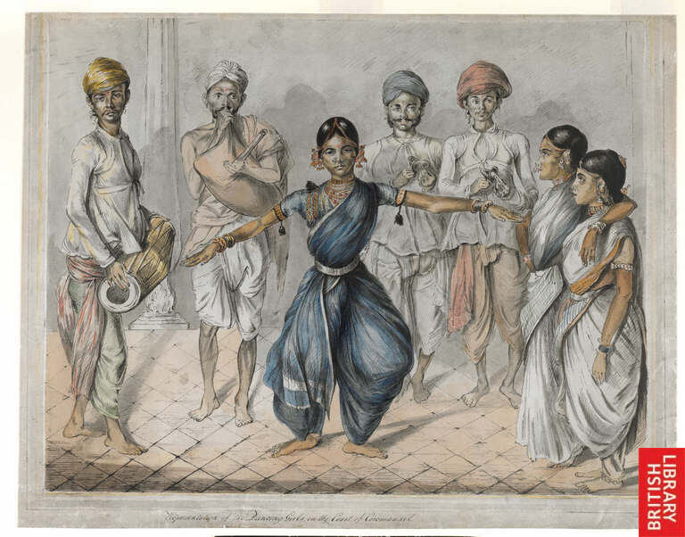 Танцовщица Бхаратанатьяма  и музыканты из Мадраса. Художник Кристофер Грин. Источник: sageethas.wordpress.com