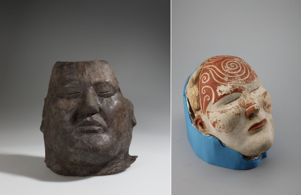 Погребальная маска. 5–7 века, Государственный Эрмитаж, Санкт-Петербург // Маска на голове женщины. 3–4 века, Государственный Эрмитаж, Санкт-Петербург © Public domain
