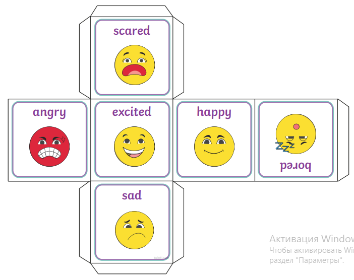 Кубик Эмоции с ресурса twinkl , в следующем фото - кубик животные