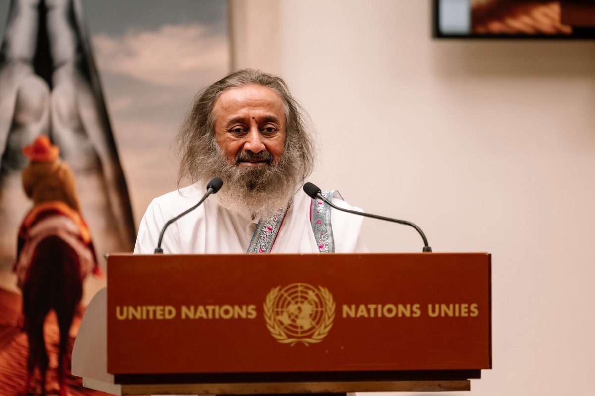 Выступление Шри Шри Рави Шанкара о пользе медитации в штаб-квартире ООН, декабрь 2025 года.