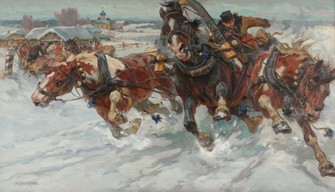 Николай Самокиш. Тройка. Около 1917. Холст, масло. 64 x 111. Государственная Третьяковская галерея