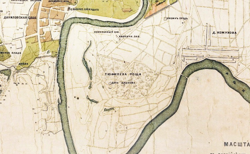 Старинная карта Москвы, где показана Тюфелева роща. Затем на этом месте появился завод