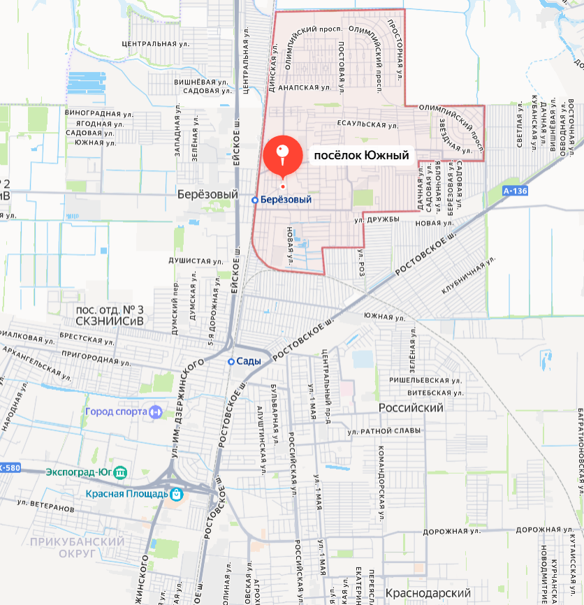 Посёлок Южный на карте