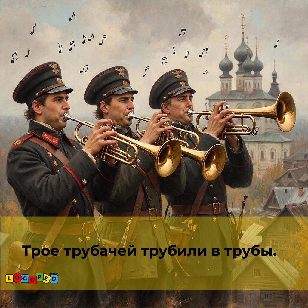 Трое трубачей трубили в трубы.