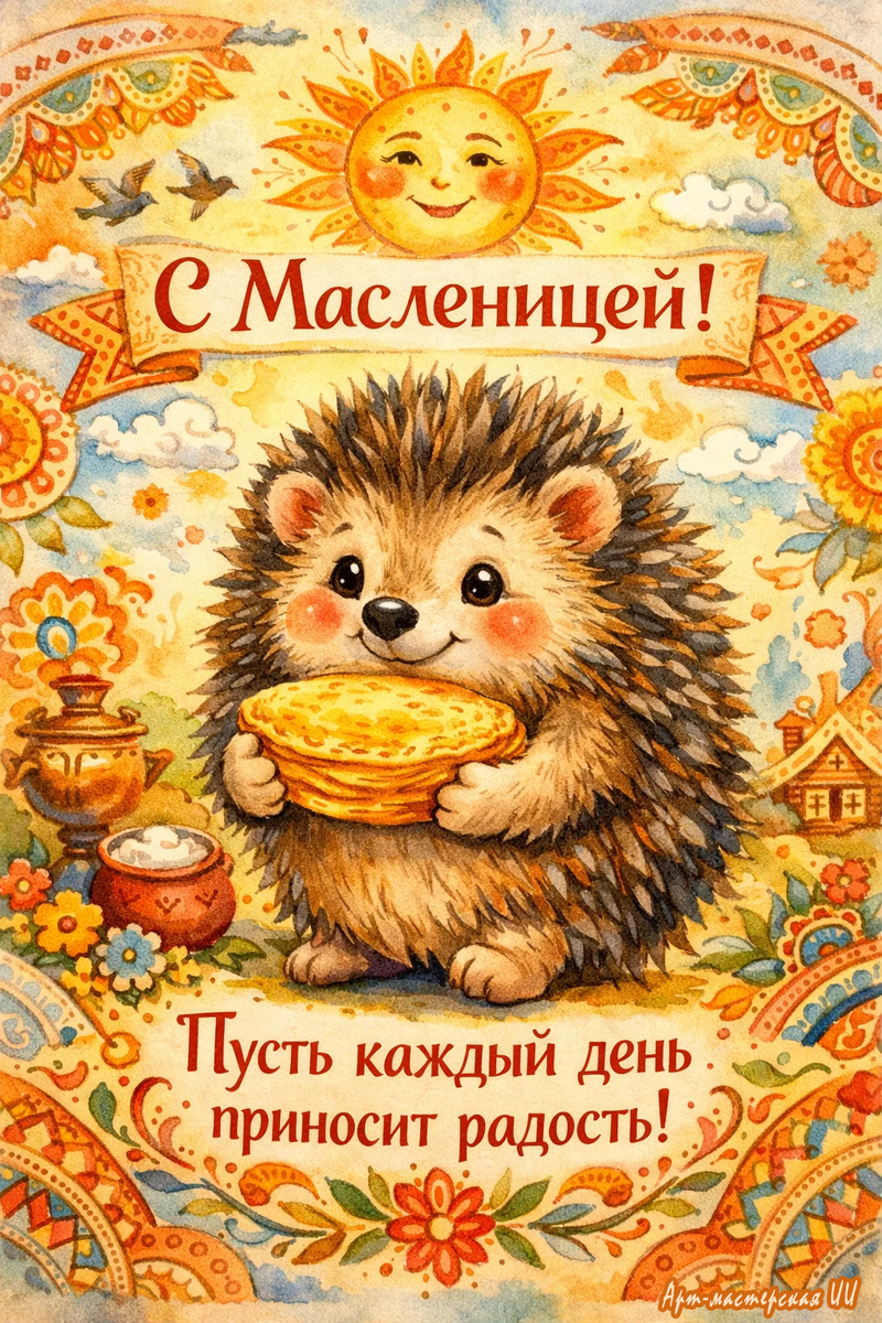 Открытка из серии «С масленицей» от АРТ-мастерской ИИ ✨🐾