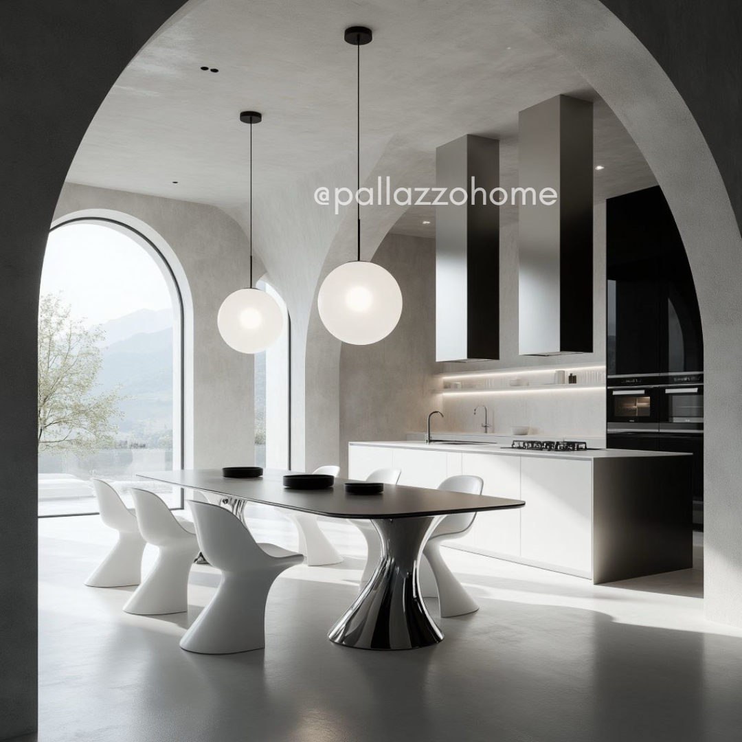 Гостиная с панорамными окнами и стенами из микроцемента: монолитная отделка, эффект бетонной фактуры, современный городской интерьер