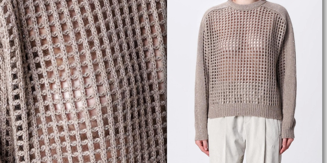 Мелкая сеточка джемпера от Кучинелли ⭐ Для вязания топа, кардигана ⭐ Схема, описание
