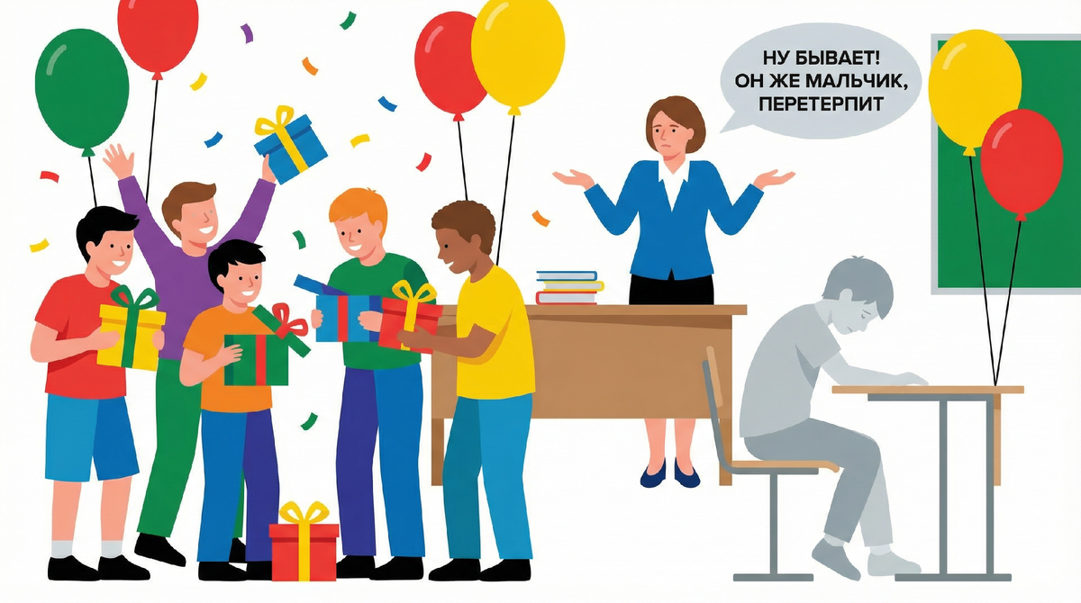 🎁 «Пятнадцать мальчиков. Четырнадцать подарков. Угадайте, кому не досталось? Моему сыну 8 лет. На 23 февраля весь класс получил подарки. Кроме него.Скажете мелочь? А для него — трагедия. 