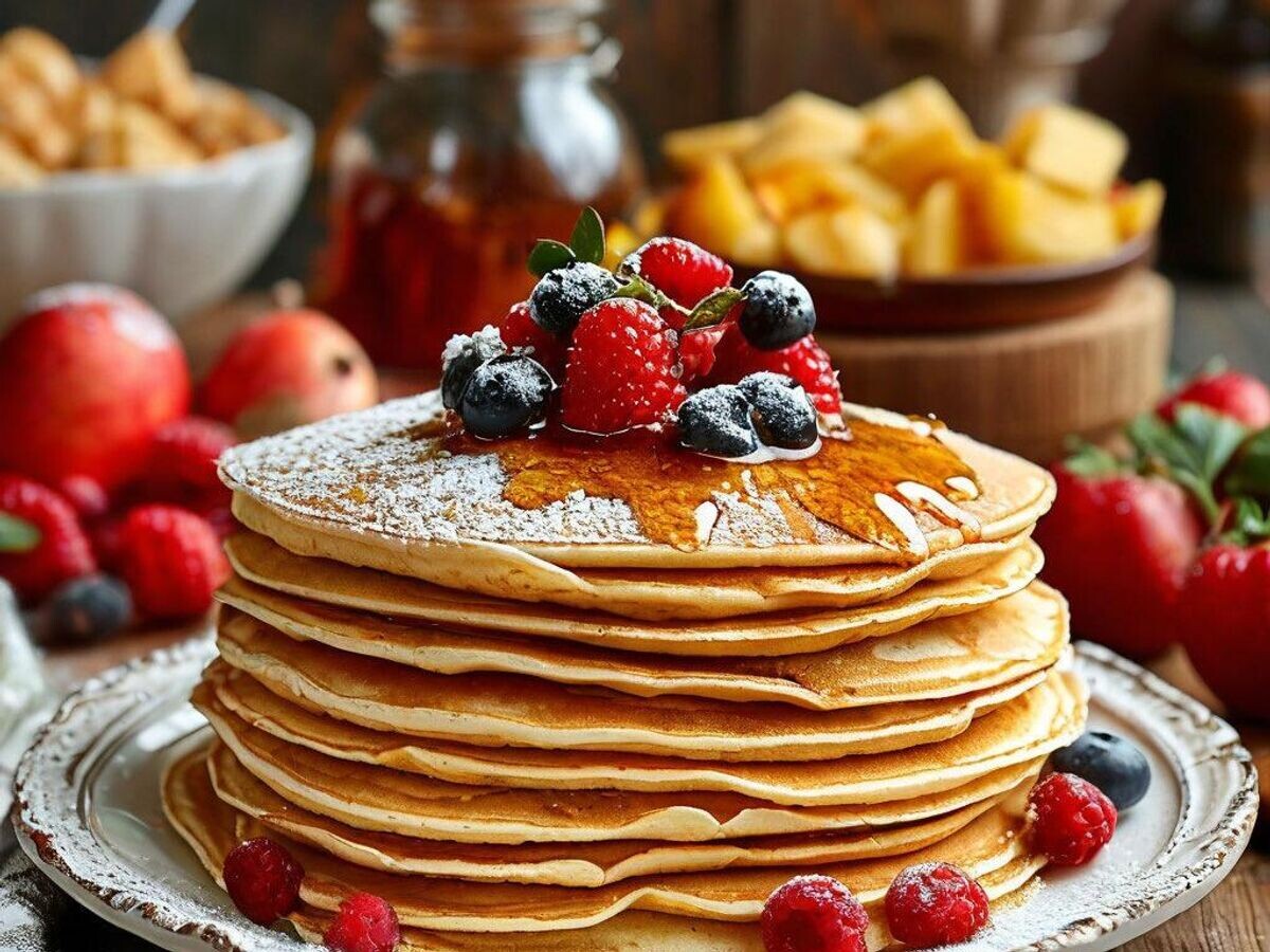    Блины на столе с ягодами и вареньем | © РИА Новости / Сгенерировано искусственным интеллектом