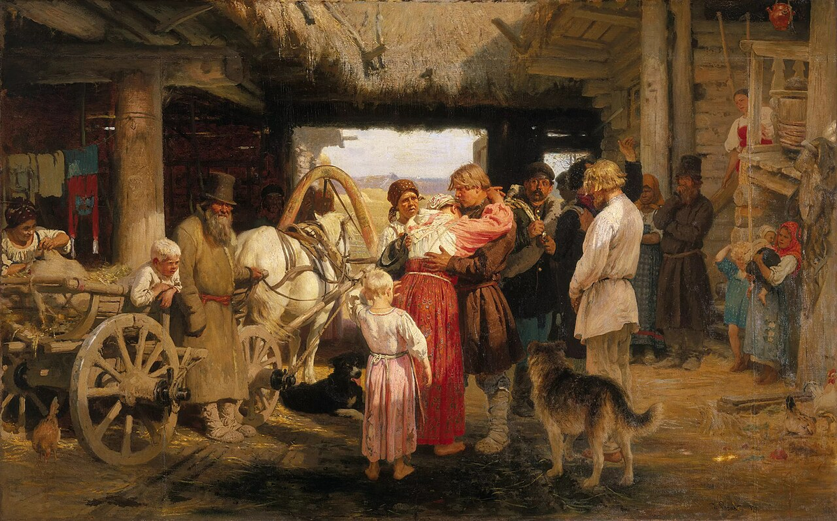 Картина «Проводы новобранца». Художник Илья Репин, 1879 год.