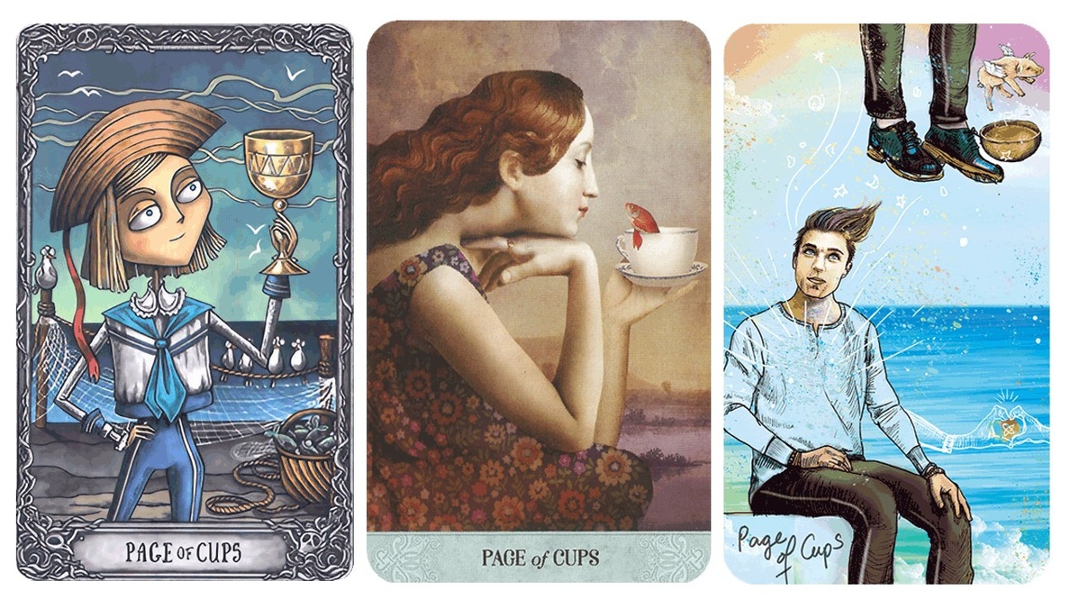 Паж кубков в разных колодах