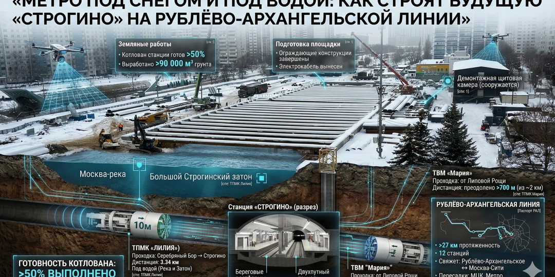 Метро под снегом и под водой: как строят будущую «Строгино» на Рублёво-Архангельской линии