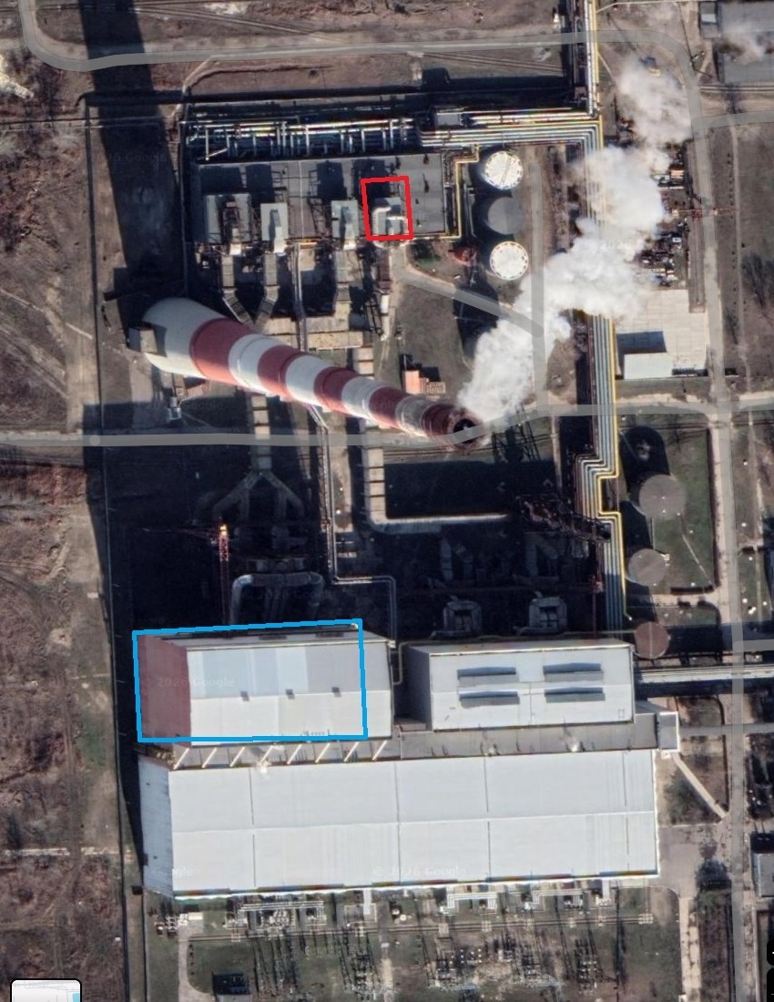 Красное - водогрейный котёл ПТВМ-180, голубое - прямоточный котёл ТГМП-344 А 3-го энергоблока (харьковская ТЭЦ-5)