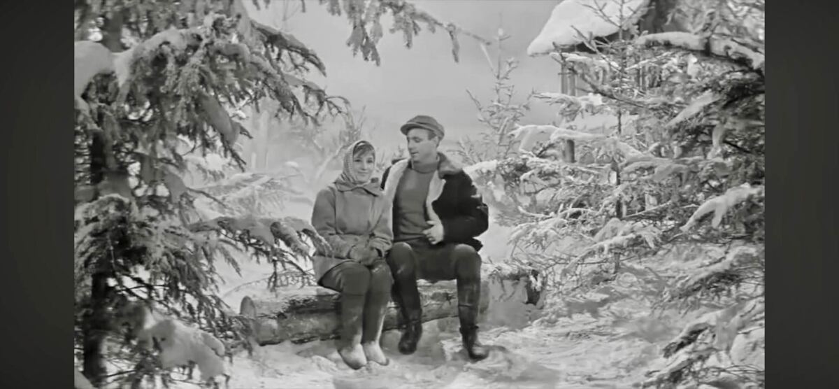 Кадр из фильма "Девчата" с Николаем Рыбниковым. 