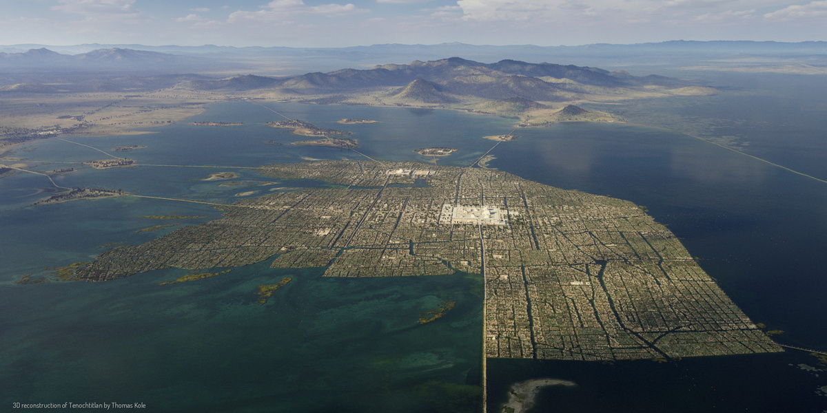 Компьютерный макет с видом на древний Теночтитлан